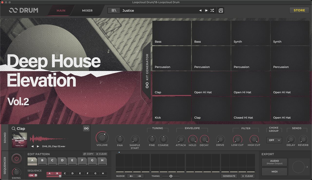 Loopcloud DRUM kit generator with the Deep House Elevation kit